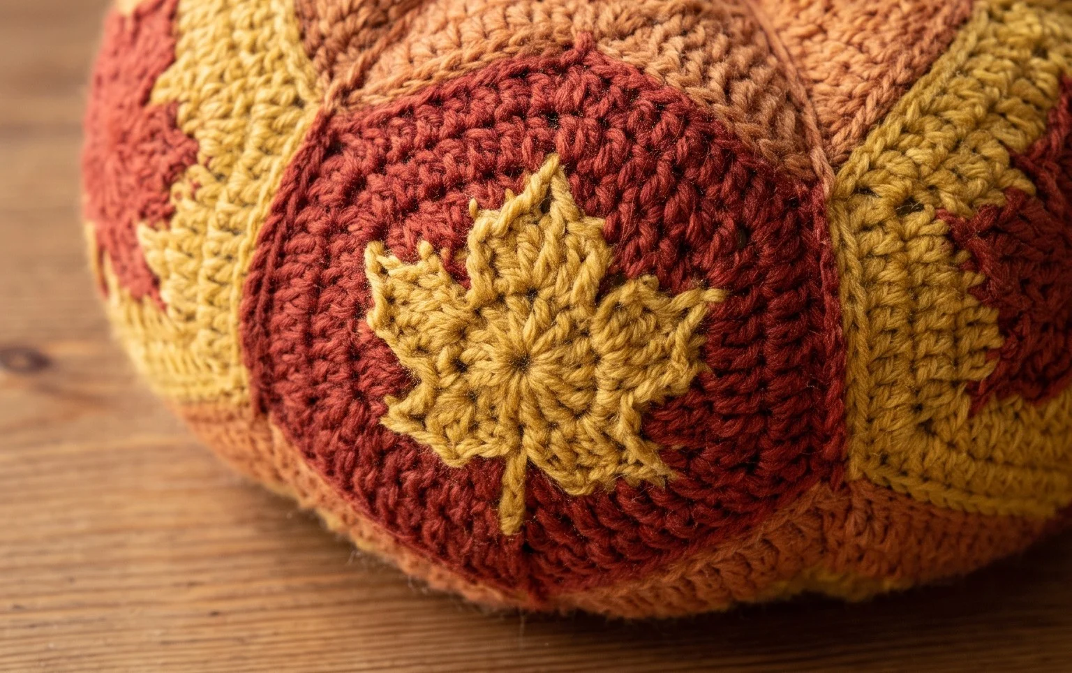 How to Crochet A Fall Pumpkin Out of Fallburst Motifs with a Maple Leaf